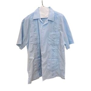 Omega Italy  Guayabera Shirt Size Large  16-16 1/2 baby  blue with  pockets #054